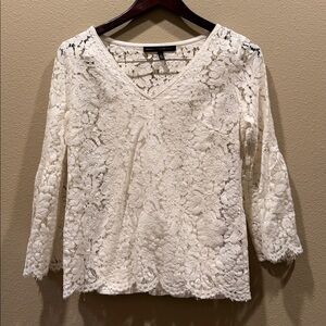 White House Black Market Ivory Lace Top